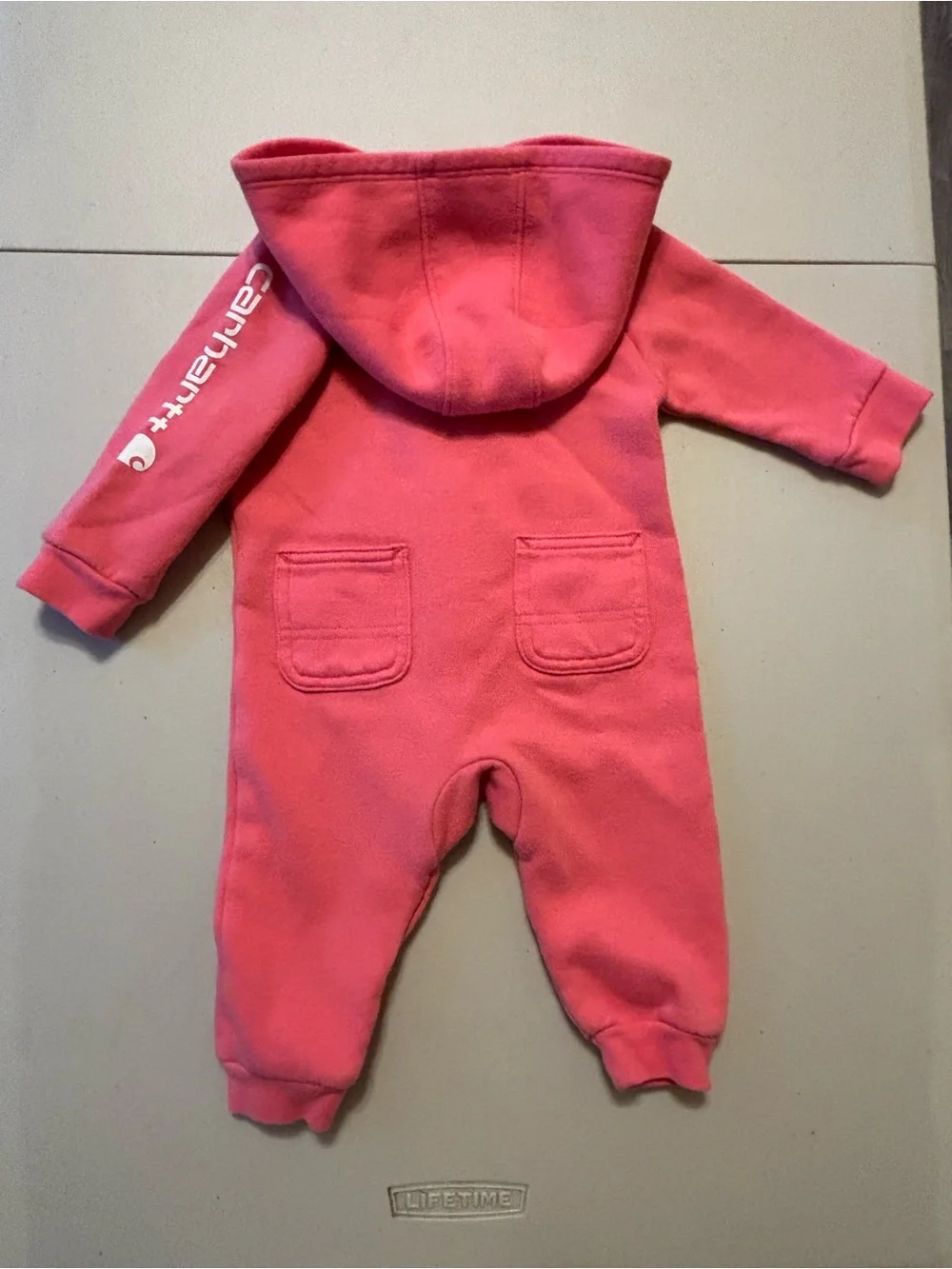 Carhartt Pink Hooded Fleece One-Piece Romper for Kids 6M 0028S